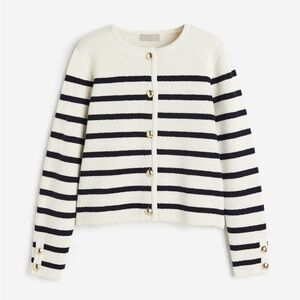 H&M Black and White Striped Cardigan with Gold Buttons Sweater